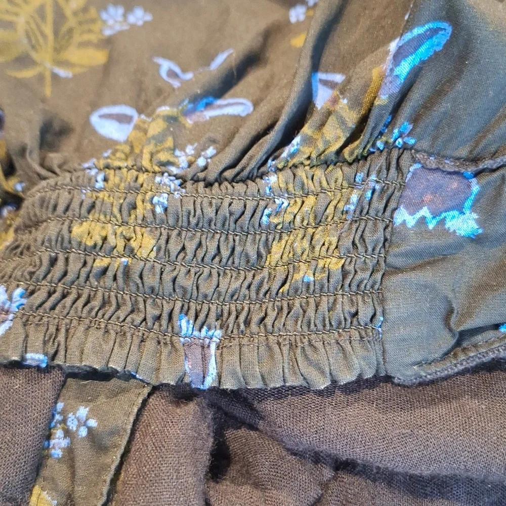 Free People Black and Blue Floral Women's Puff Sleeve Crop Top Size XL